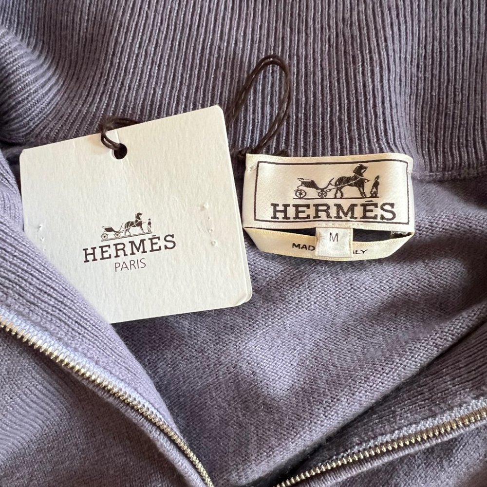 Hermes Long Sleeve 100% Cashmere Mens Quarter Zip Trucker's Sweater EU Size M - Picture 14 of 14